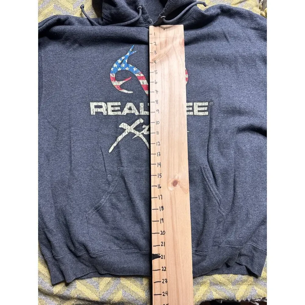 Men’s XXL RealTree Hoodie, American Flag Logo – Cotton/Poly Blend
